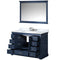 Lexora Dukes 48" W x 22" D Navy Blue Bath Vanity Carrara Marble Top with Faucet Set and 46" Mirror