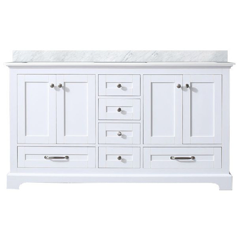 Lexora Dukes 60" W x 22" D White Double Bath Vanity and Carrara Marble Top