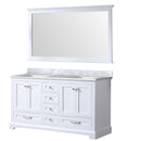 Lexora Dukes 60" W x 22" D White Double Bath Vanity Carrara Marble Top and 58" Mirror