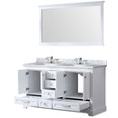 Lexora Dukes 60" W x 22" D White Double Bath Vanity Carrara Marble Top with Faucet Set and 58" Mirror