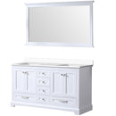 Lexora Dukes 60" W x 22" D White Double Bath Vanity Carrara Marble Top and 58" Mirror