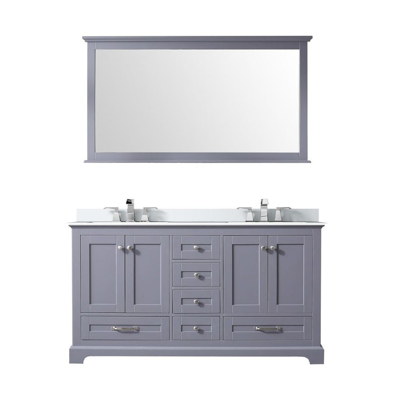 Lexora Dukes 60" W x 22" D Dark Grey Double Bath Vanity Carrara Marble Top with Faucet Set and 58" Mirror