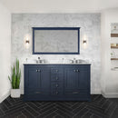 Lexora Dukes 60" W x 22" D Navy Blue Double Bath Vanity and Carrara Marble Top