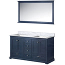 Lexora Dukes 60" W x 22" D Navy Blue Double Bath Vanity Carrara Marble Top with 58" Mirror