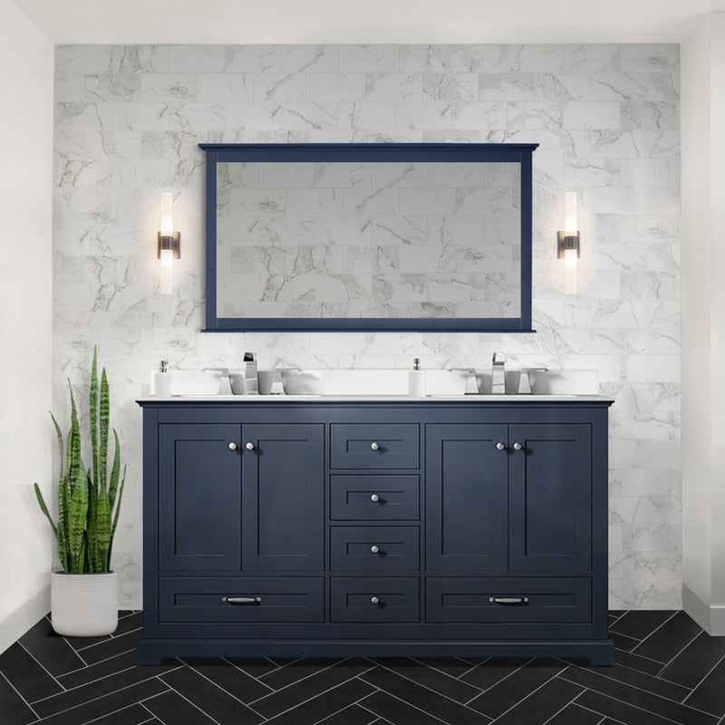 Lexora Dukes 60" W x 22" D Navy Blue Double Bath Vanity Carrara Marble Top with 58" Mirror