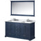 Lexora Dukes 60" W x 22" D Navy Blue Double Bath Vanity Carrara Marble Top with Faucet Set and 58" Mirror