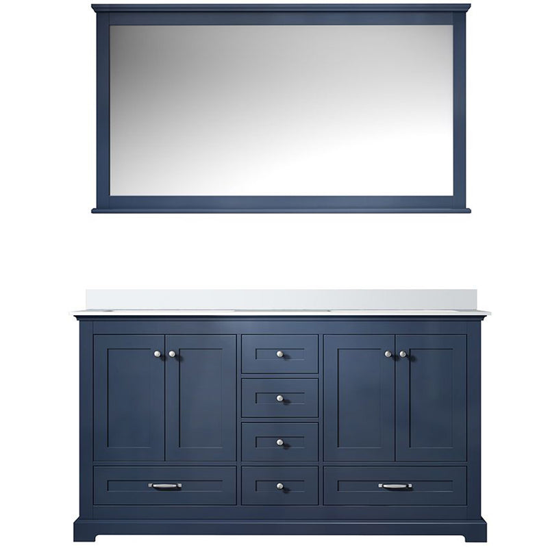 Lexora Dukes 60" W x 22" D Navy Blue Double Bath Vanity Carrara Marble Top with 58" Mirror