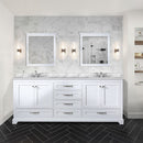 Lexora Dukes 80" W x 22 " D White Double Bath Vanity Carrara Marble Top and 30" Mirrors