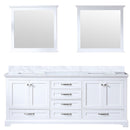 Lexora Dukes 80" W x 22 " D White Double Bath Vanity Carrara Marble Top and 30" Mirrors