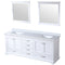 Lexora Dukes 80" W x 22 " D White Double Bath Vanity Carrara Marble Top and 30" Mirrors