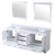 Lexora Dukes 80" W x 22 " D White Double Bath Vanity Carrara Marble Top and 30" Mirrors