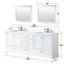 Lexora Dukes 80" W x 22 " D White Double Bath Vanity Carrara Marble Top and 30" Mirrors