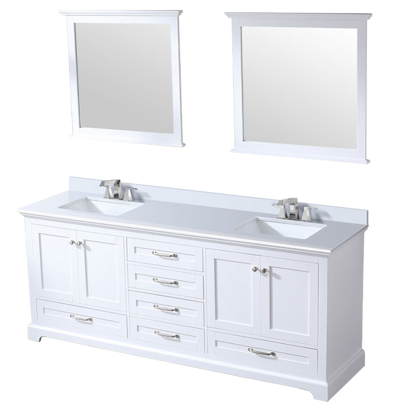 Lexora Dukes 80" W x 22 " D White Double Bath Vanity Carrara Marble Top with Faucet Set and 30" Mirrors