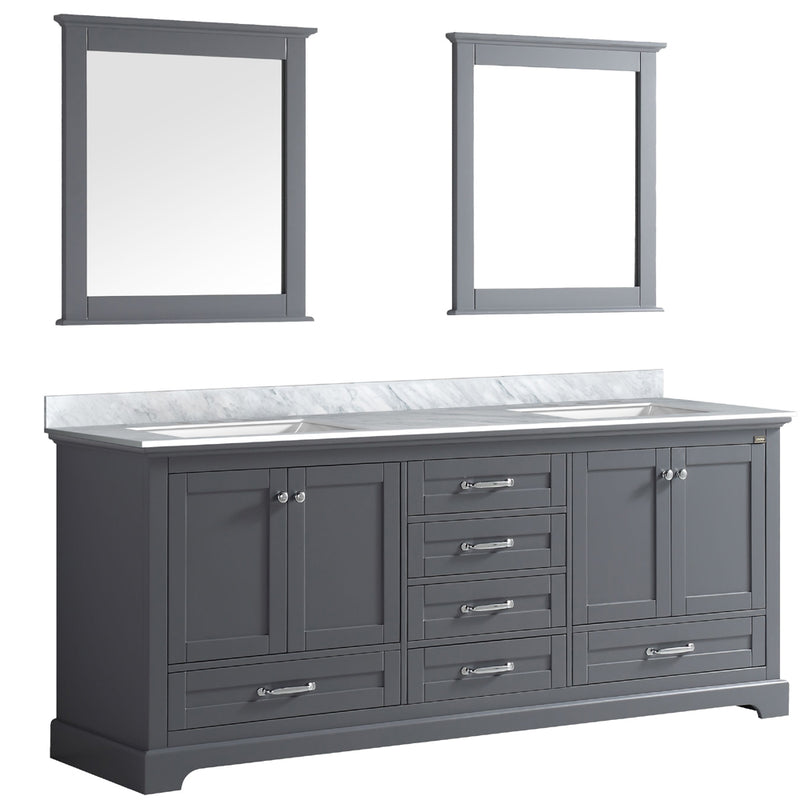 Lexora Dukes 80" W x 22 " D Dark Grey Double Bath Vanity Carrara Marble Top and 30" Mirrors