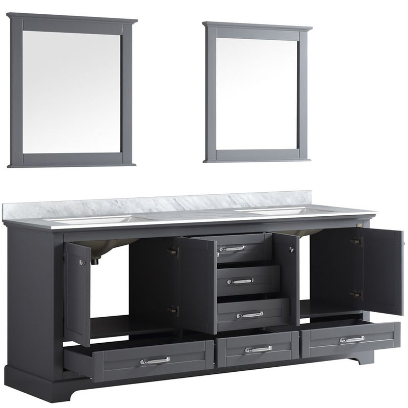 Lexora Dukes 80" W x 22 " D Dark Grey Double Bath Vanity Carrara Marble Top and 30" Mirrors