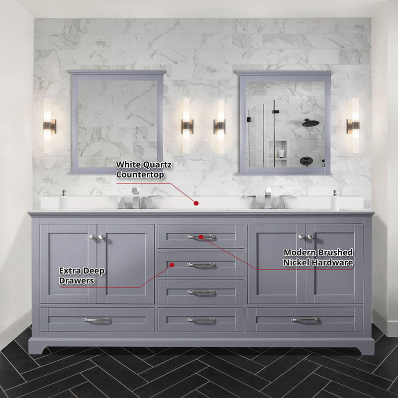 Lexora Dukes 80" W x 22 " D Dark Grey Double Bath Vanity Carrara Marble Top and 30" Mirrors