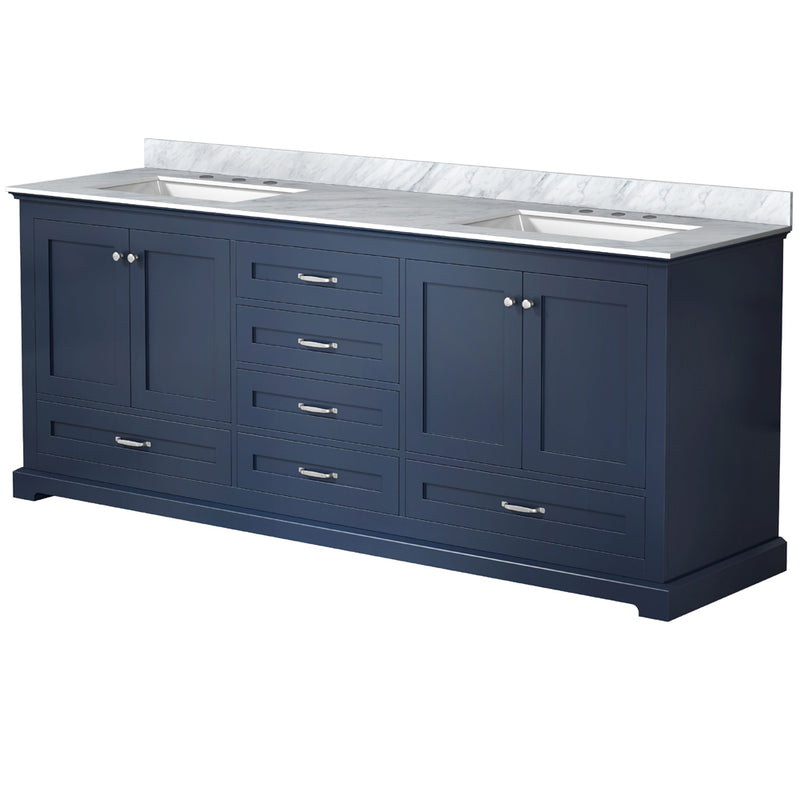 Lexora Dukes 80" W x 22" D Navy Blue Double Bath Vanity and Carrara Marble Top