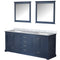 Lexora Dukes 80" W x 22 " D Navy Blue Double Bath Vanity Carrara Marble Top and 30" Mirrors