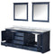 Lexora Dukes 80" W x 22 " D Navy Blue Double Bath Vanity Carrara Marble Top and 30" Mirrors