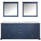 Lexora Dukes 80" W x 22 " D Navy Blue Double Bath Vanity Carrara Marble Top and 30" Mirrors