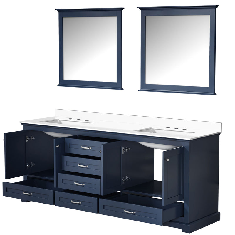 Lexora Dukes 80" W x 22 " D Navy Blue Double Bath Vanity Carrara Marble Top and 30" Mirrors