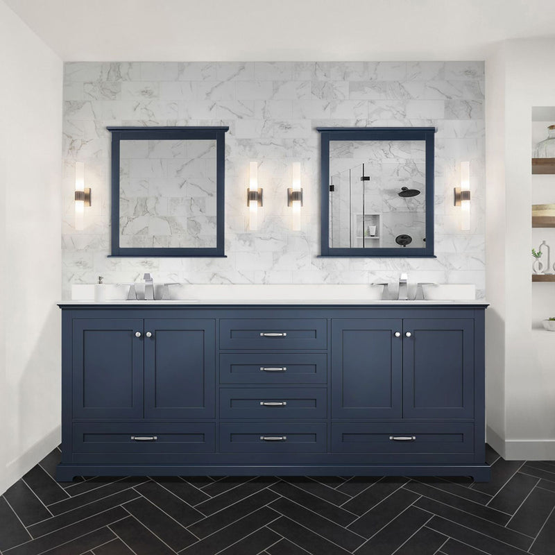 Lexora Dukes 80" W x 22 " D Navy Blue Double Bath Vanity Carrara Marble Top and 30" Mirrors