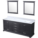 Lexora Dukes 80" W x 22 " D Espresso Double Bath Vanity, Carrara Marble Top and 30" Mirrors