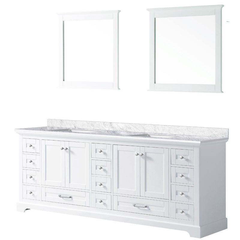 Lexora Dukes 84" W x 22" D White Double Bath Vanity Carrara Marble Top and 34" Mirrors