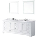 Lexora Dukes 84" W x 22" D White Double Bath Vanity Carrara Marble Top with Faucet Set and 34" Mirrors