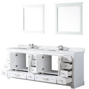 Lexora Dukes 84" W x 22" D White Double Bath Vanity Carrara Marble Top with Faucet Set and 34" Mirrors