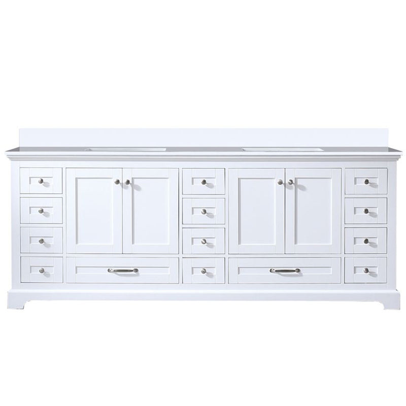 Lexora Dukes 84" W x 22" D White Double Bath Vanity and Carrara Marble Top