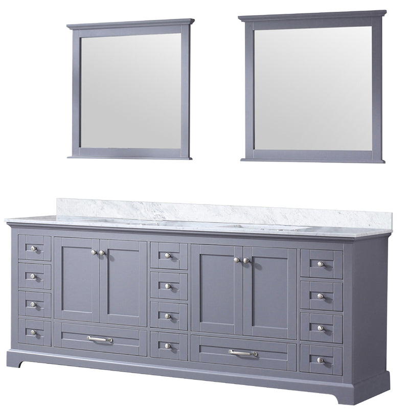 Lexora Dukes 84" W x 22" D Dark Grey Double Bath Vanity Carrara Marble Top and 34" Mirrors