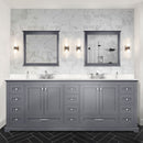 Lexora Dukes 84" W x 22" D Dark Grey Double Bath Vanity Carrara Marble Top and 34" Mirrors