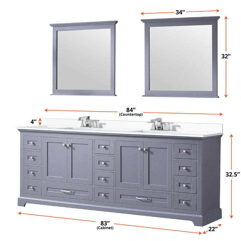 Lexora Dukes 84" W x 22" D Dark Grey Double Bath Vanity and Carrara Marble Top