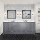 Lexora Dukes 84" W x 22" D Dark Grey Double Bath Vanity Carrara Marble Top with Faucet Set and 34" Mirrors