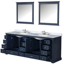 Lexora Dukes 84" W x 22" D Navy Blue Double Bath Vanity Carrara Marble Top with Faucet Set and 34" Mirrors