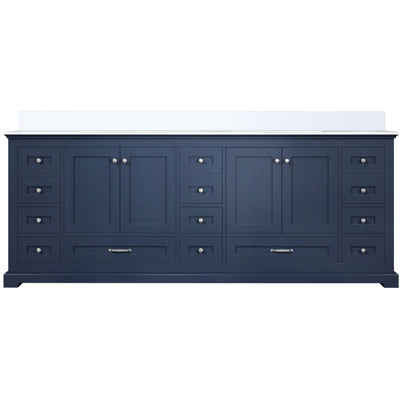 Lexora Dukes 84" W x 22" D Navy Blue Double Bath Vanity and Carrara Marble Top