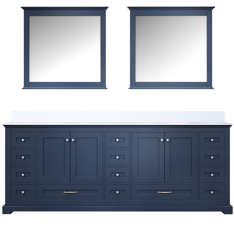 Lexora Dukes 84" W x 22" D Navy Blue Double Bath Vanity Carrara Marble Top and 34" Mirrors