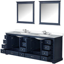 Lexora Dukes 84" W x 22" D Navy Blue Double Bath Vanity Carrara Marble Top with Faucet Set and 34" Mirrors