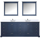 Lexora Dukes 84" W x 22" D Navy Blue Double Bath Vanity Carrara Marble Top with Faucet Set and 34" Mirrors