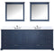 Lexora Dukes 84" W x 22" D Navy Blue Double Bath Vanity Carrara Marble Top with Faucet Set and 34" Mirrors