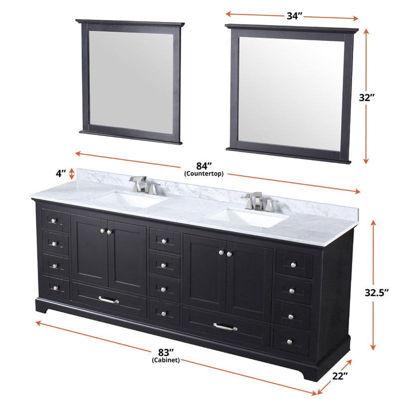 Lexora Dukes 84" W x 22" D Espresso Double Bath Vanity and Carrara Marble Top