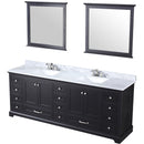 Lexora Dukes 84" W x 22" D Espresso Double Bath Vanity Carrara Marble Top with Faucet Set and 34" Mirrors