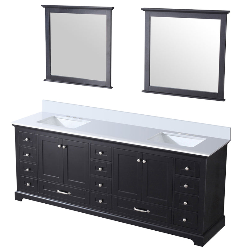 Lexora Dukes 84" W x 22" D Espresso Double Bath Vanity Carrara Marble Top and 34" Mirrors