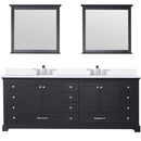 Lexora Dukes 84" W x 22" D Espresso Double Bath Vanity Carrara Marble Top with Faucet Set and 34" Mirrors