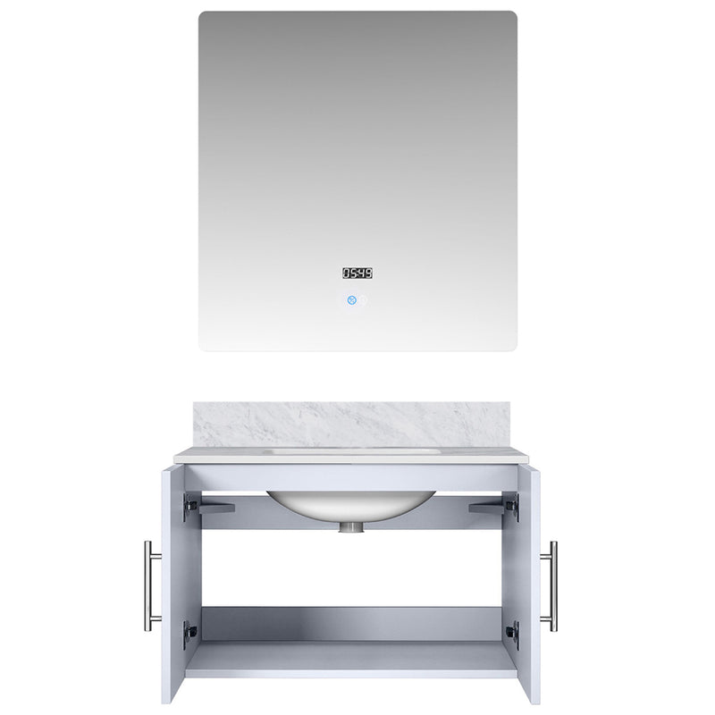 Lexora Geneva 30" W x 22" D Glossy White Bath Vanity Marble Top with 30" LED Mirror