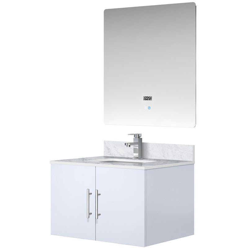 Lexora Geneva 30" W x 22" D Glossy White Bath Vanity Marble Top with Faucet Set and 30" LED Mirror