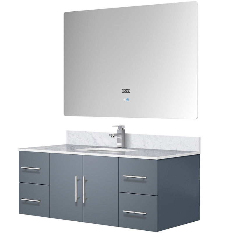 Lexora Geneva 48 " W x 22 " D Dark Grey Bath Vanity Marble Top with Faucet Set and 48" LED Mirror