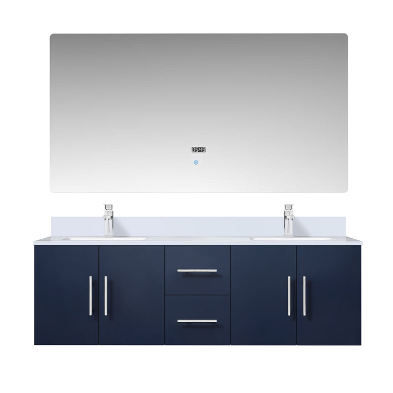 Lexora Geneva 60" W x 22" D Navy Blue Double Bath Vanity Marble Top with Faucet Set and 60" LED Mirror