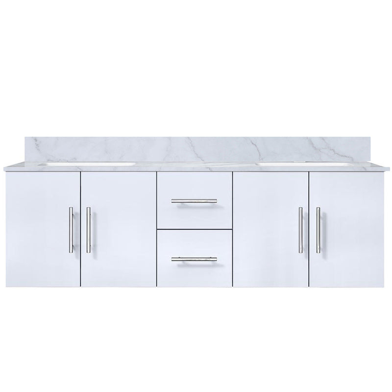 Lexora Geneva 60" W x 22" D Glossy White Double Bath Vanity Marble Top and 60" LED Mirror